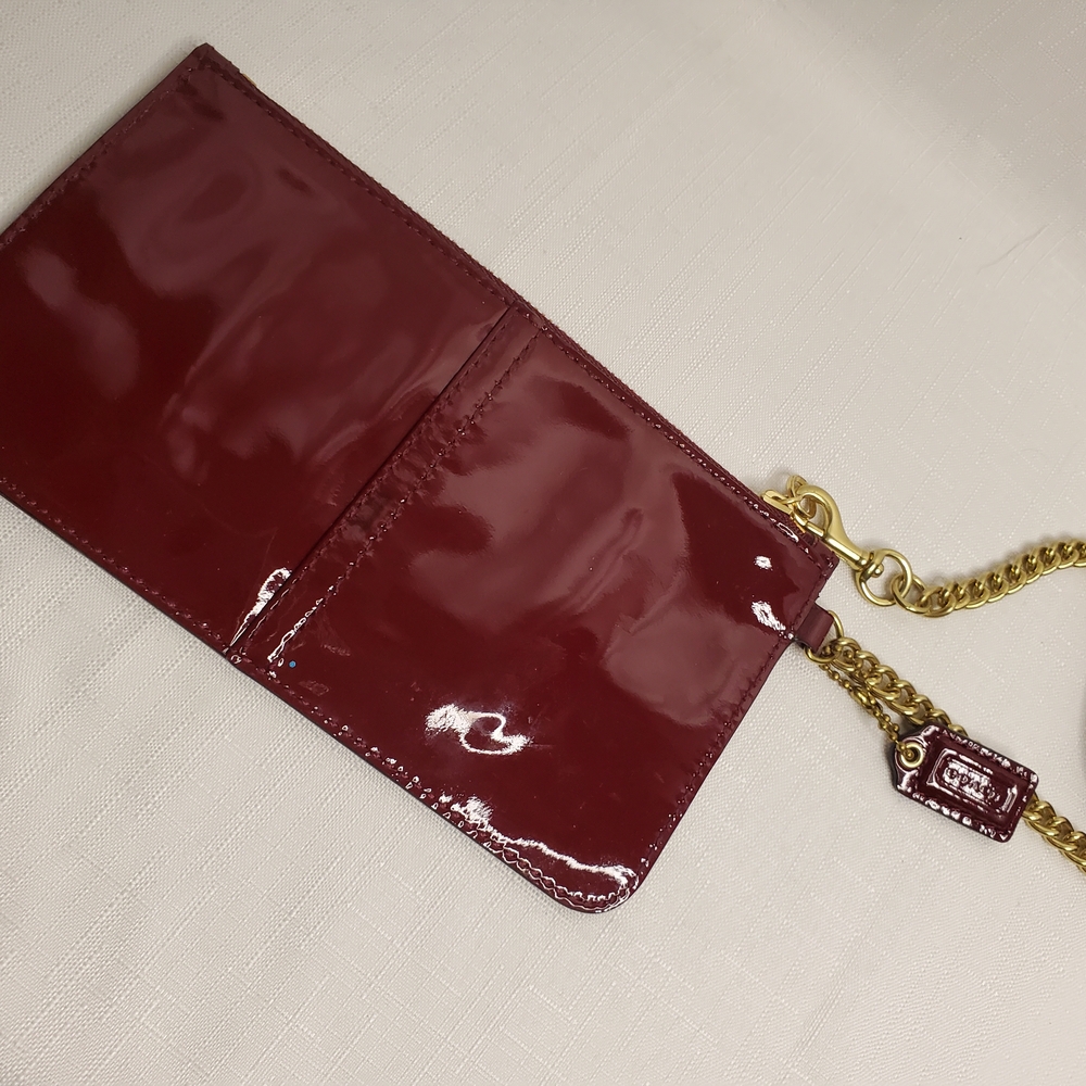 Coach Maroon Patent Leather Wristlet with Gold Chain - Picture 7 of 7